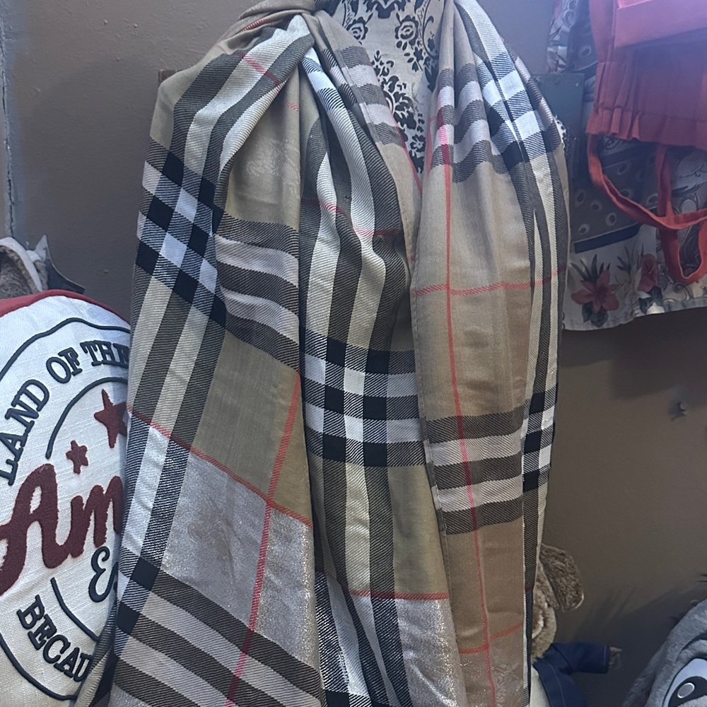 Burberry Beige and Black Checkered Scarf